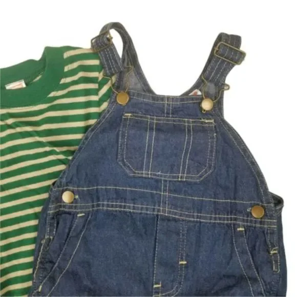 4/$25 Fisher Price Baby 2Pc Overalls Outfit Denim Jeans  Long Sleeve Shirt 12mo - Picture 2 of 12